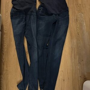 2 Pairs Dark Denim Maternity Leggings